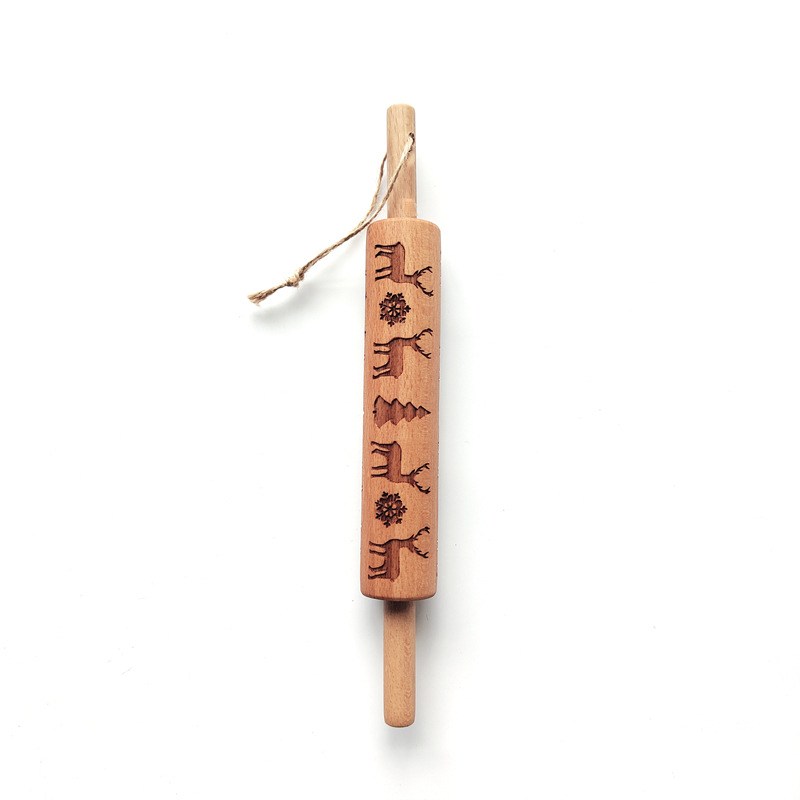 Wooden Embossing Rolling Pin With Animals Pattern-Deer F1710-4